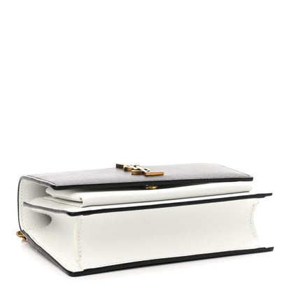 Saint Laurent New Aspen Calfskin Bi-Color Monogram Sunset Chain Wallet Black Dirty White 4 of 11