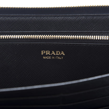 Prada Saffiano Metal Large Zip Around Travel Wallet Black 7 of 10