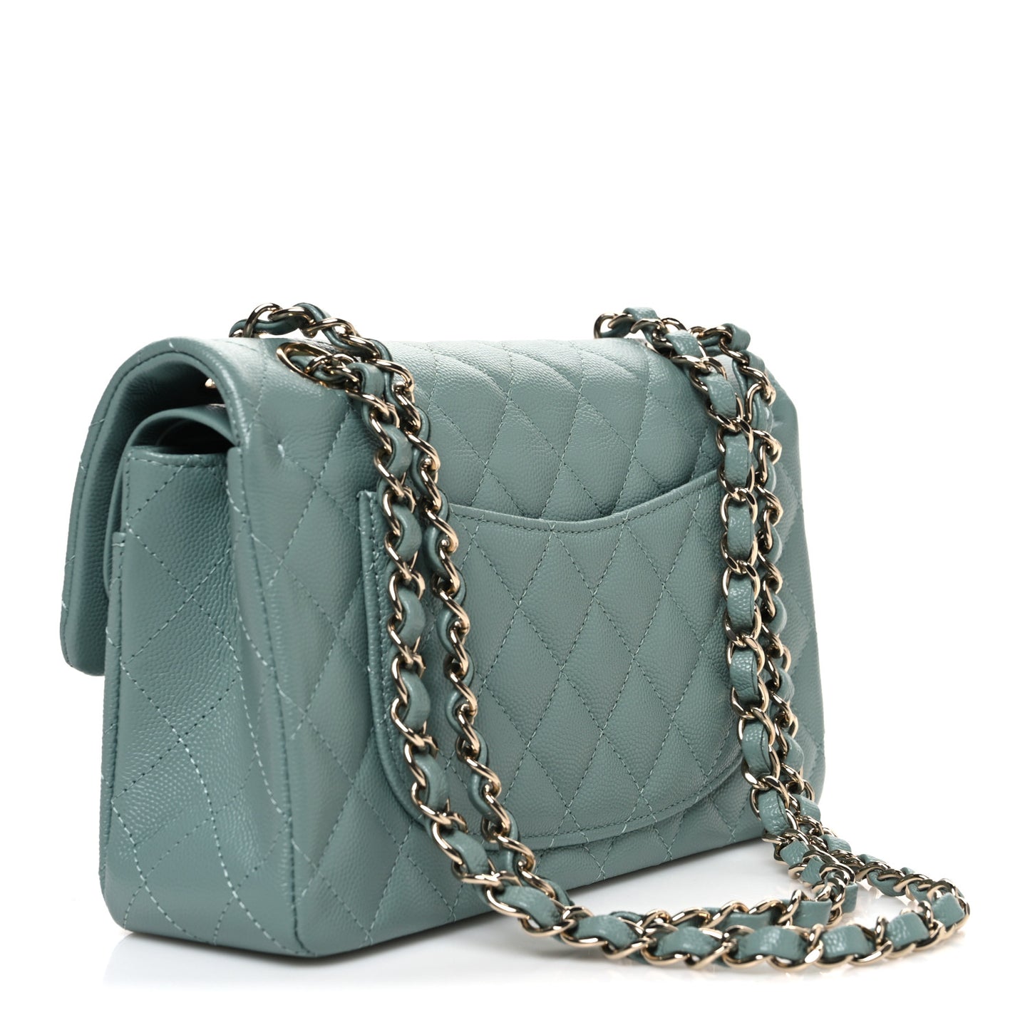 Caviar Quilted Small Double Flap Light Blue