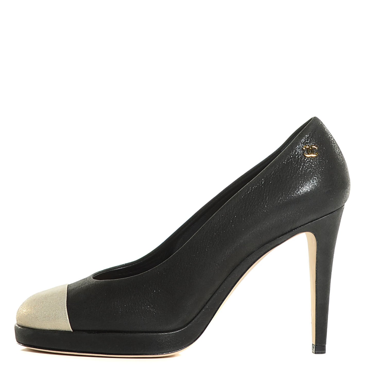 Metallic Calfskin Buffalo Cap Toe Pumps 39 Silver Black