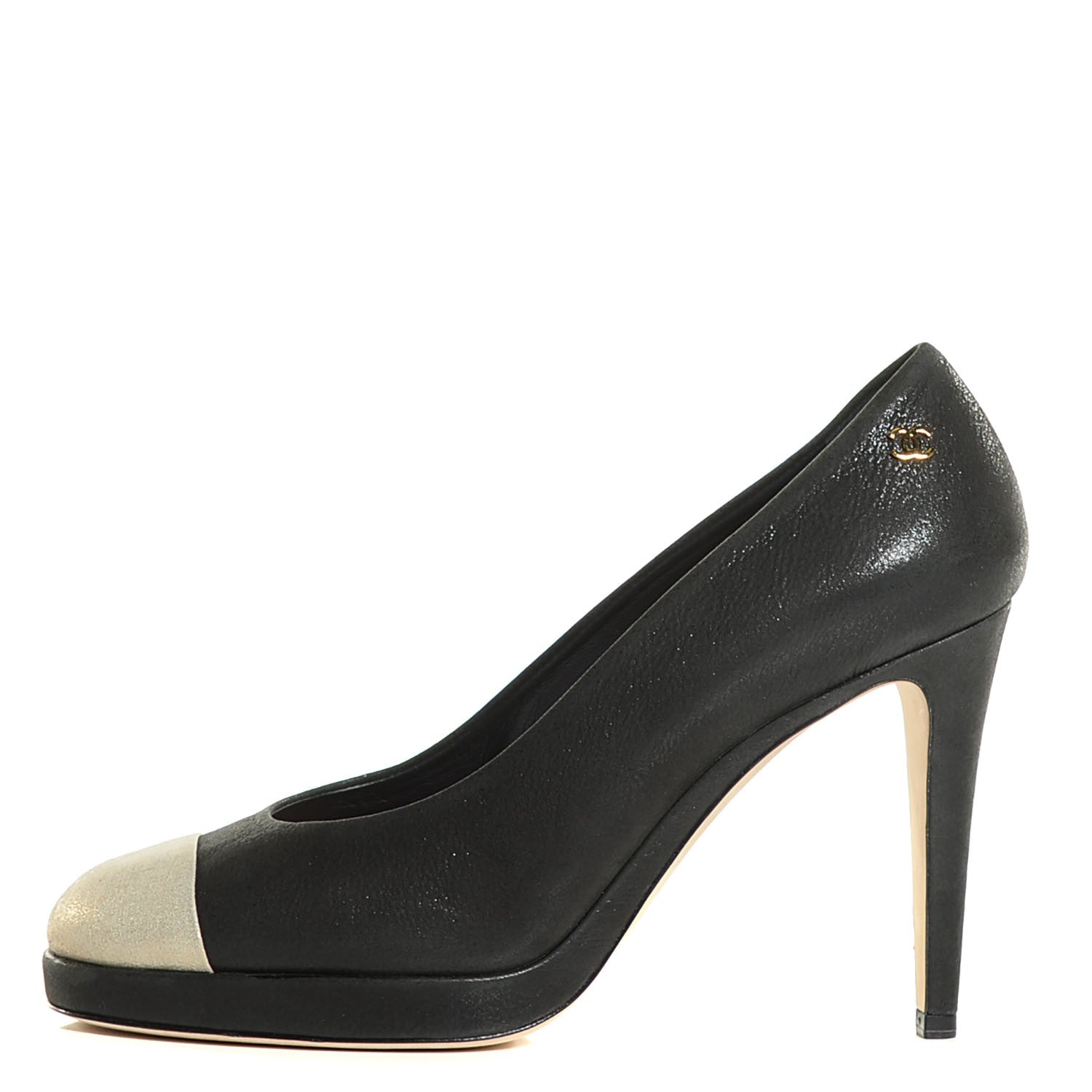 Chanel Metallic Calfskin Buffalo Cap Toe Pumps 39 Silver Black 8 of 14