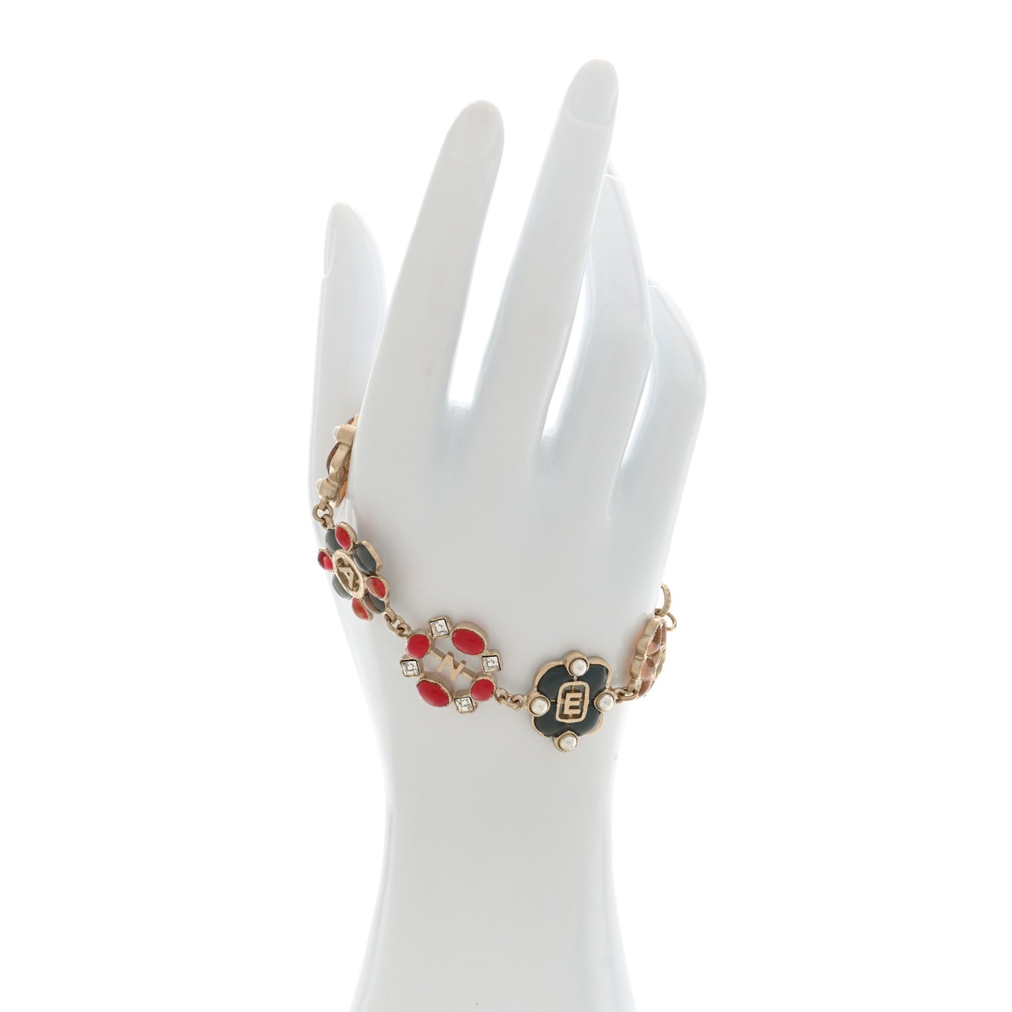Resin Gripoix Poured Glass Pearl CC Bracelet Multicolor