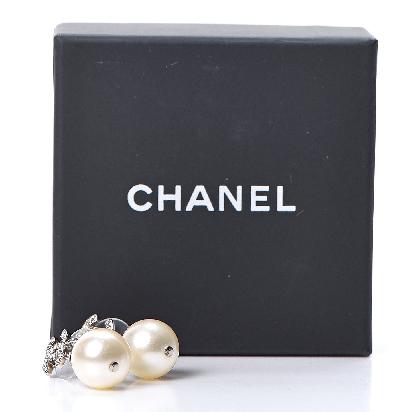 Crystal Pearl CC Drop Earrings Silver