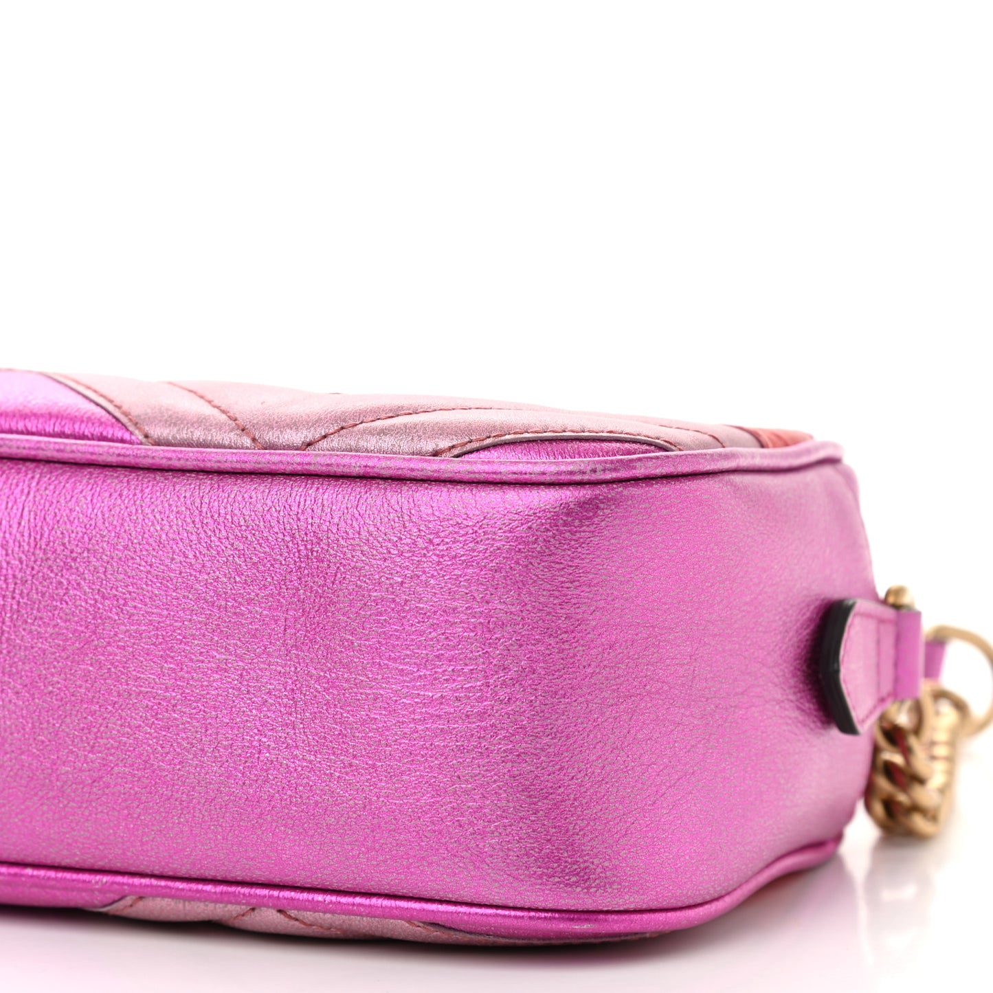 Laminated Nappa Matelasse Small GG Marmont Chain Shoulder Bag Fuxia Rosso Rosa