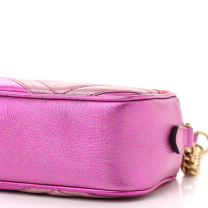 Gucci Laminated Nappa Matelasse Small GG Marmont Chain Shoulder Bag Fuxia Rosso Rosa 10 of 10
