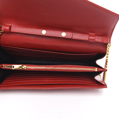 Saint Laurent Grain De Poudre Matelasse Chevron Monogram Chain Wallet Red 5 of 9