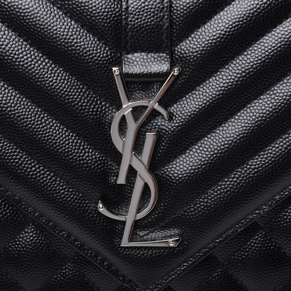 Saint Laurent Grain De Poudre Textured Mixed Matelasse Triquilt Medium Monogram Satchel Black 16 of 16