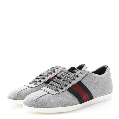 Gucci Glitter Fabric Studded Web Womens Sneakers 36.5 Silver 4 of 10