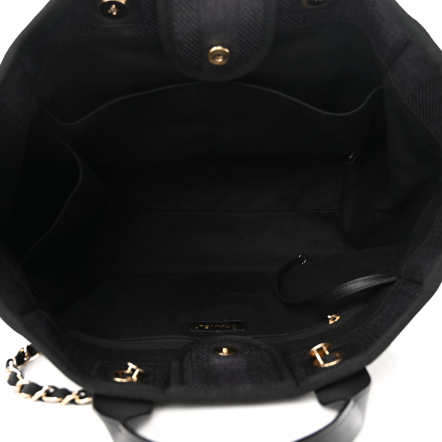 Mixed Fibers Calfskin Striped Medium Deauville Tote Black