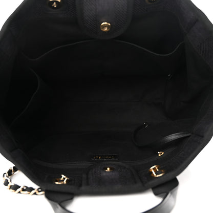 Chanel Mixed Fibers Calfskin Striped Medium Deauville Tote Black 5 of 10