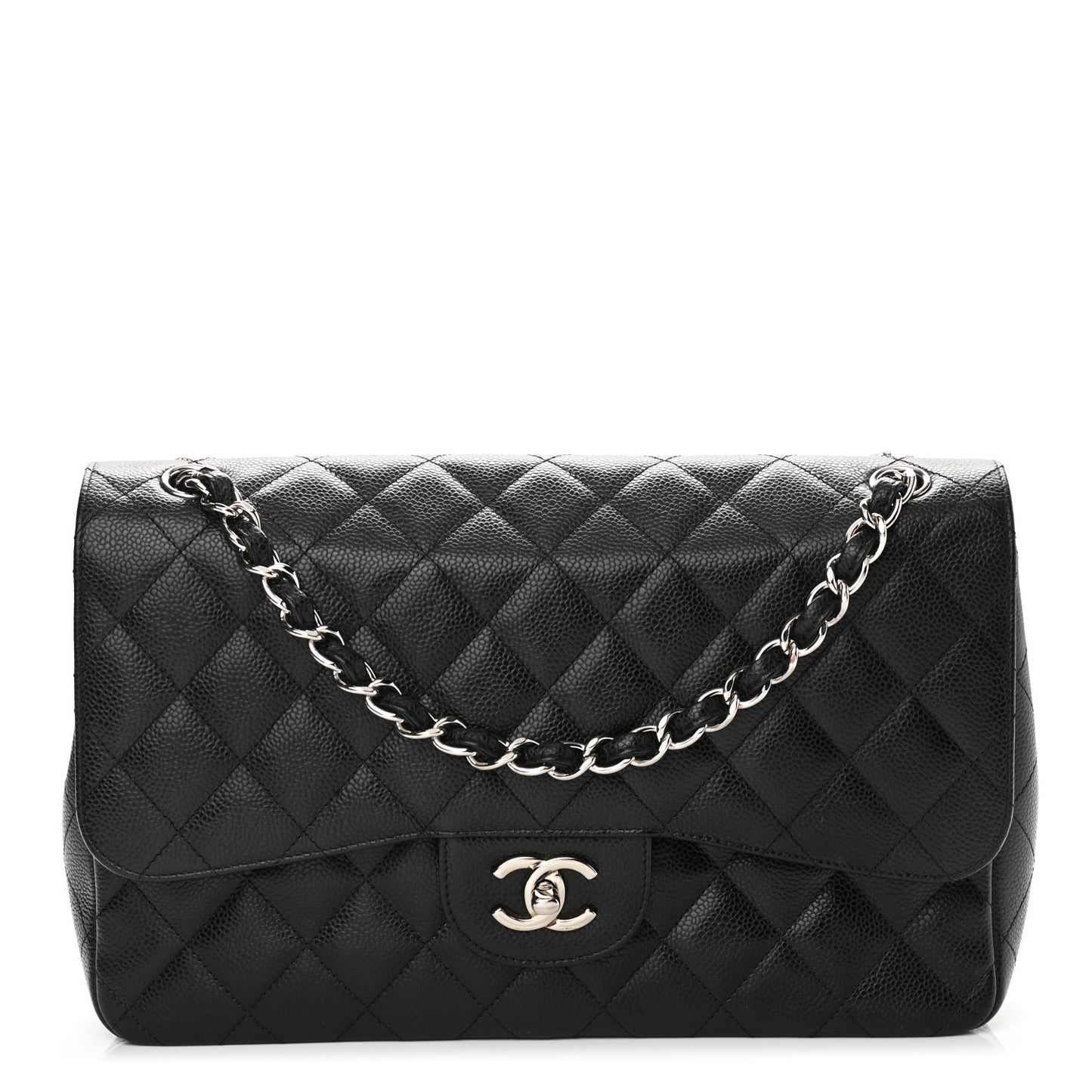 Caviar Quilted Jumbo Double Flap Black