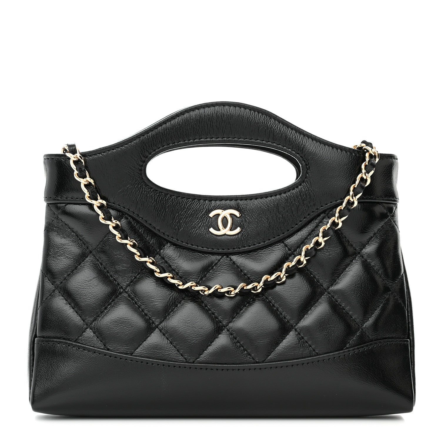 Chanel Shiny Crumpled Calfskin Quilted Nano 31 Shopping Bag Black 1 of 11
