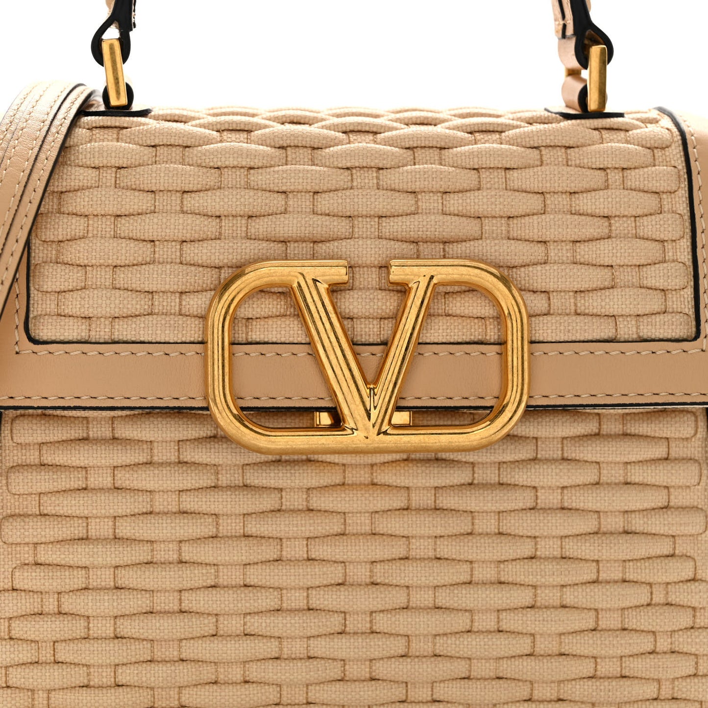 Woven Straw Small VSling Top Handle Satchel Naturale