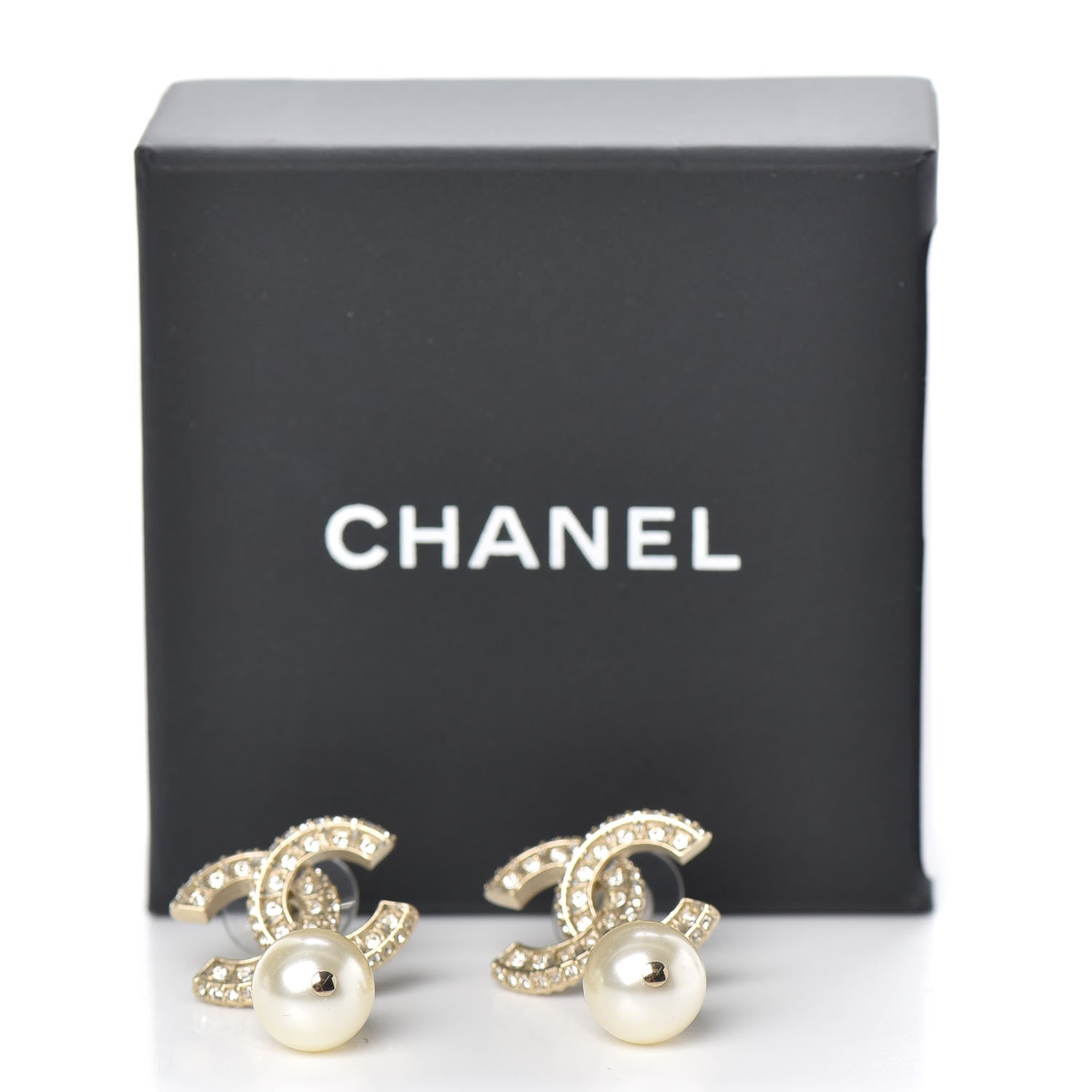 Chanel Crystal Pearl CC Drop Earrings Gold 5 of 5