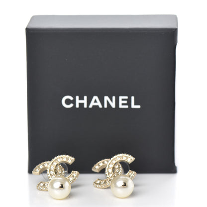 Chanel Crystal Pearl CC Drop Earrings Gold 5 of 5