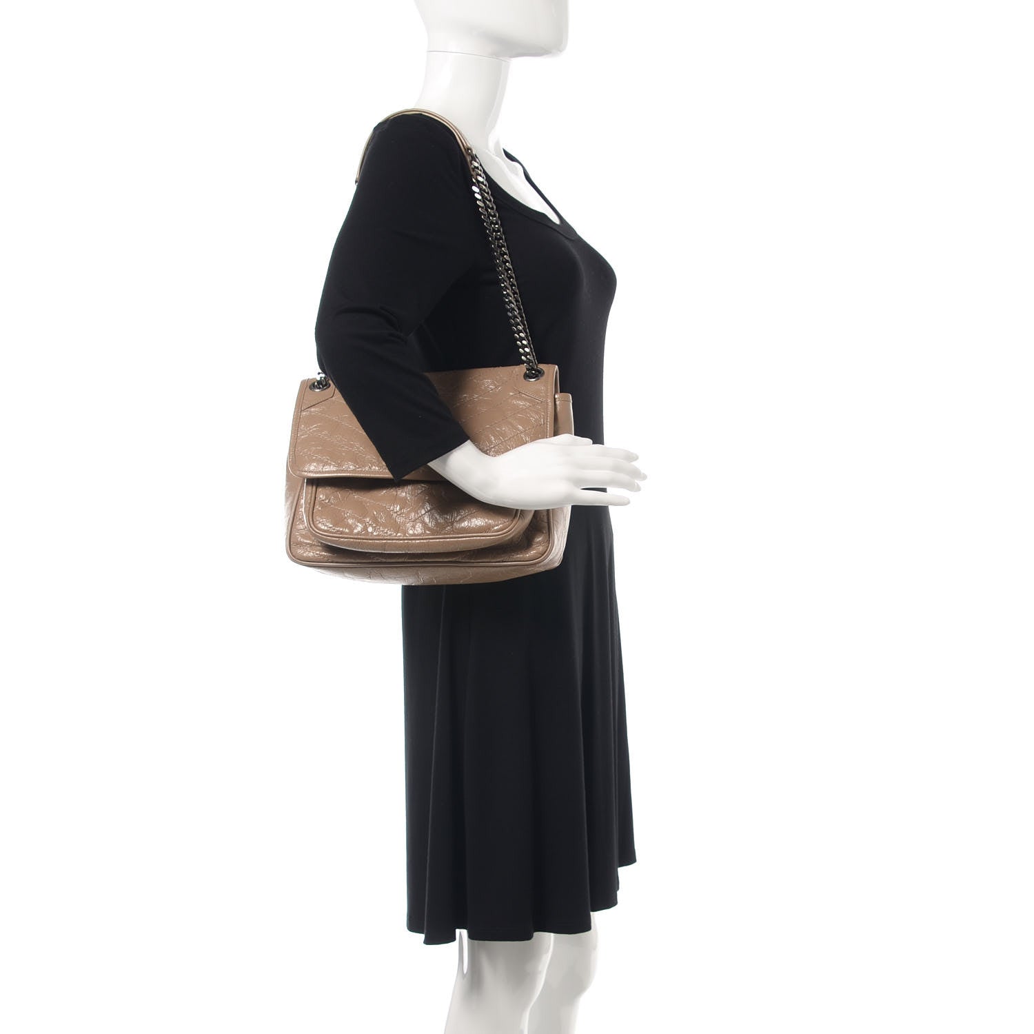 Saint Laurent Crinkled Calfskin Matelasse Monogram Medium Niki Chain Satchel Light Taupe 2 of 12
