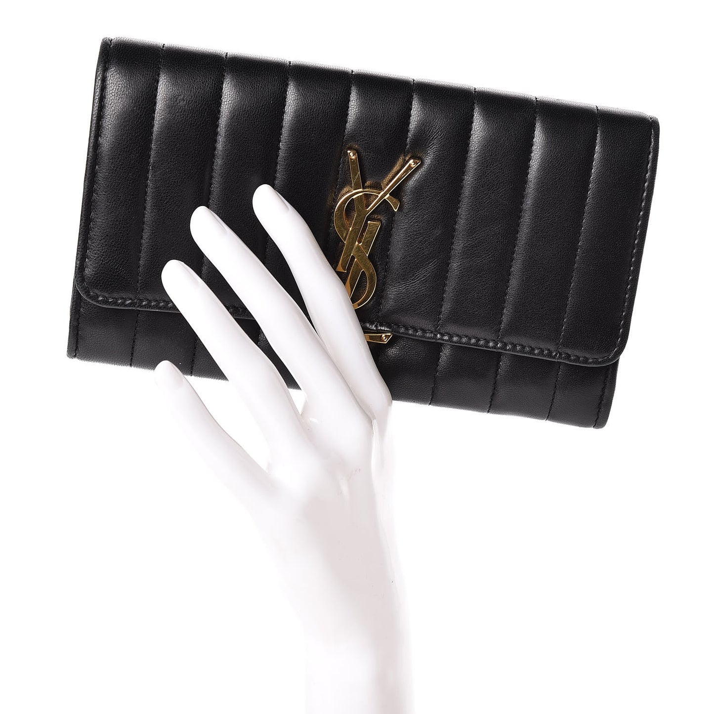 Lambskin Matelasse Monogram Large Vicky Continental Wallet Black