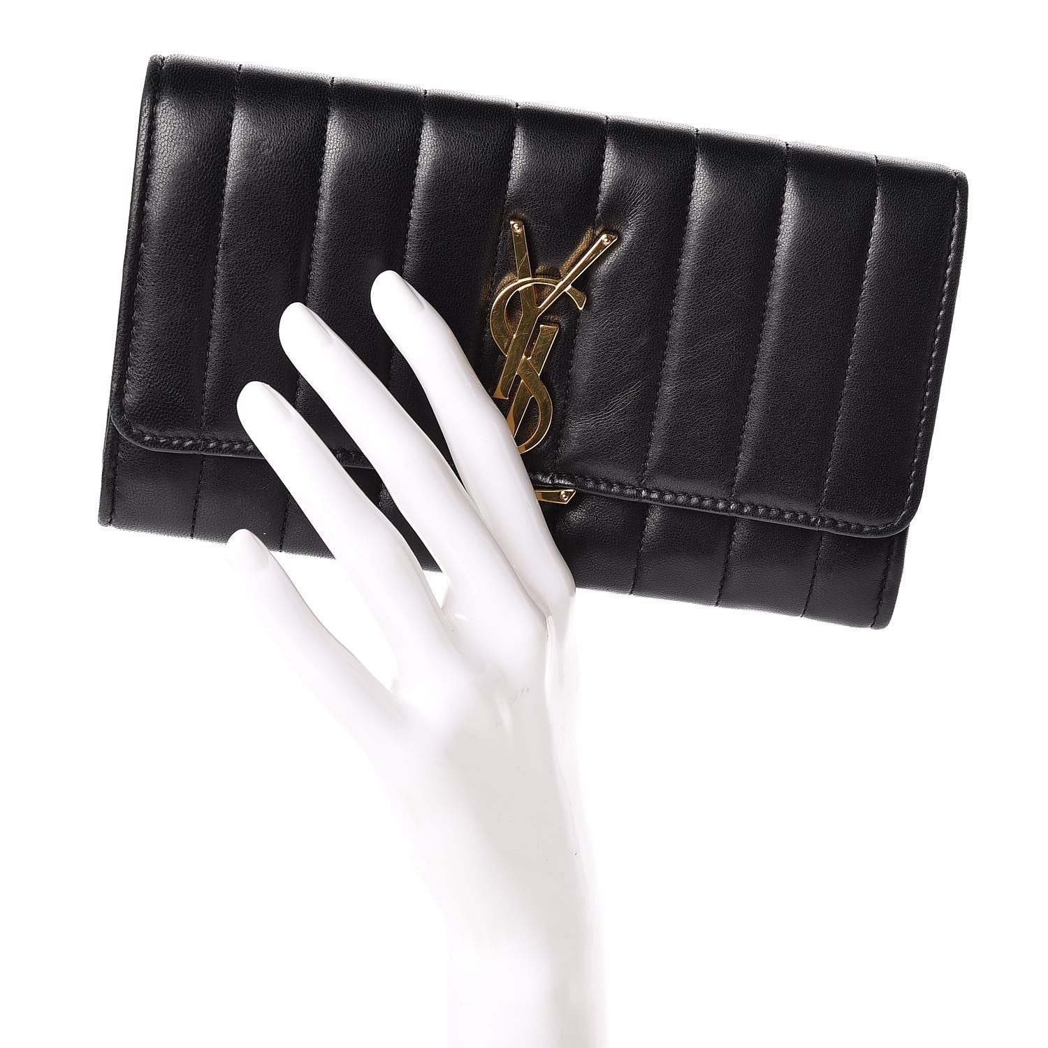 Saint Laurent Lambskin Matelasse Monogram Large Vicky Continental Wallet Black 2 of 11