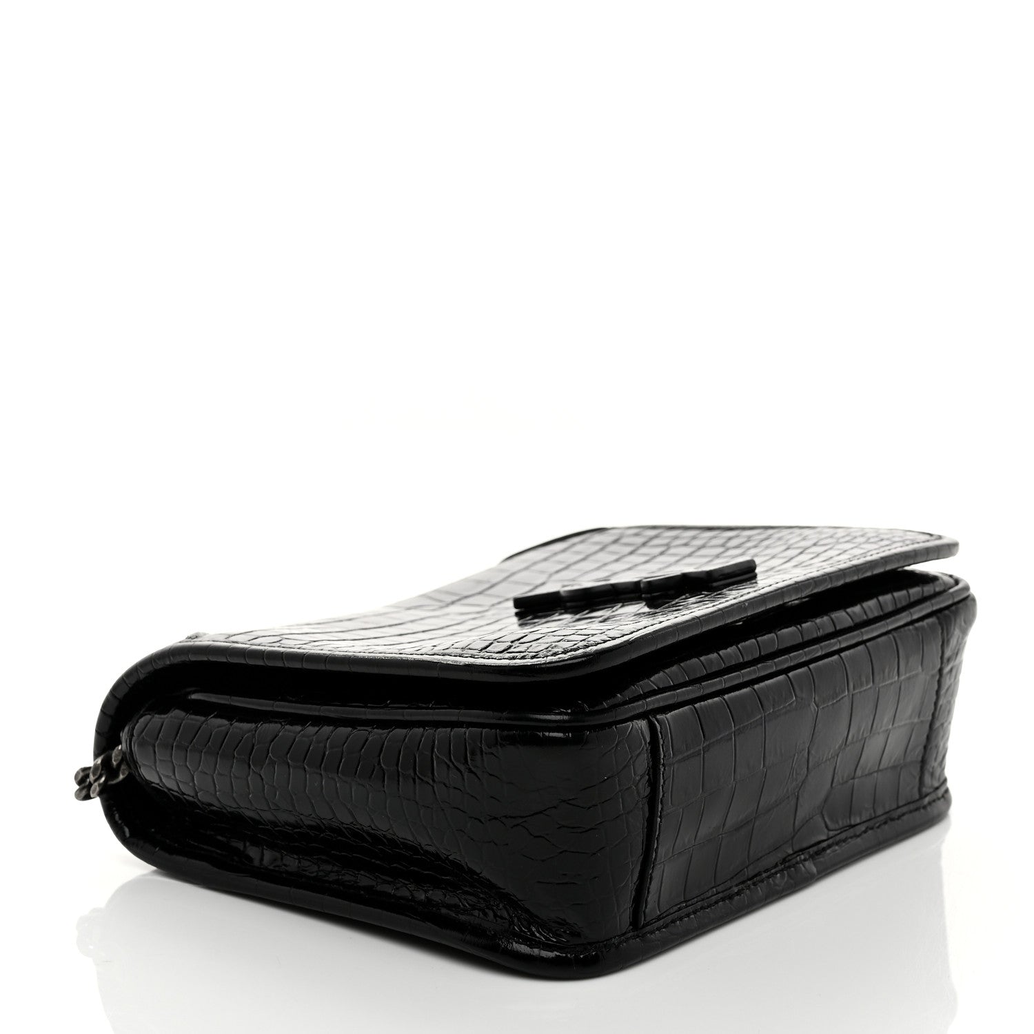 Saint Laurent Crocodile Embossed Lambskin Matelasse Monogram Niki Chain Wallet Black 4 of 10