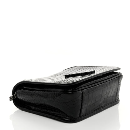 Saint Laurent Crocodile Embossed Lambskin Matelasse Monogram Niki Chain Wallet Black 4 of 10