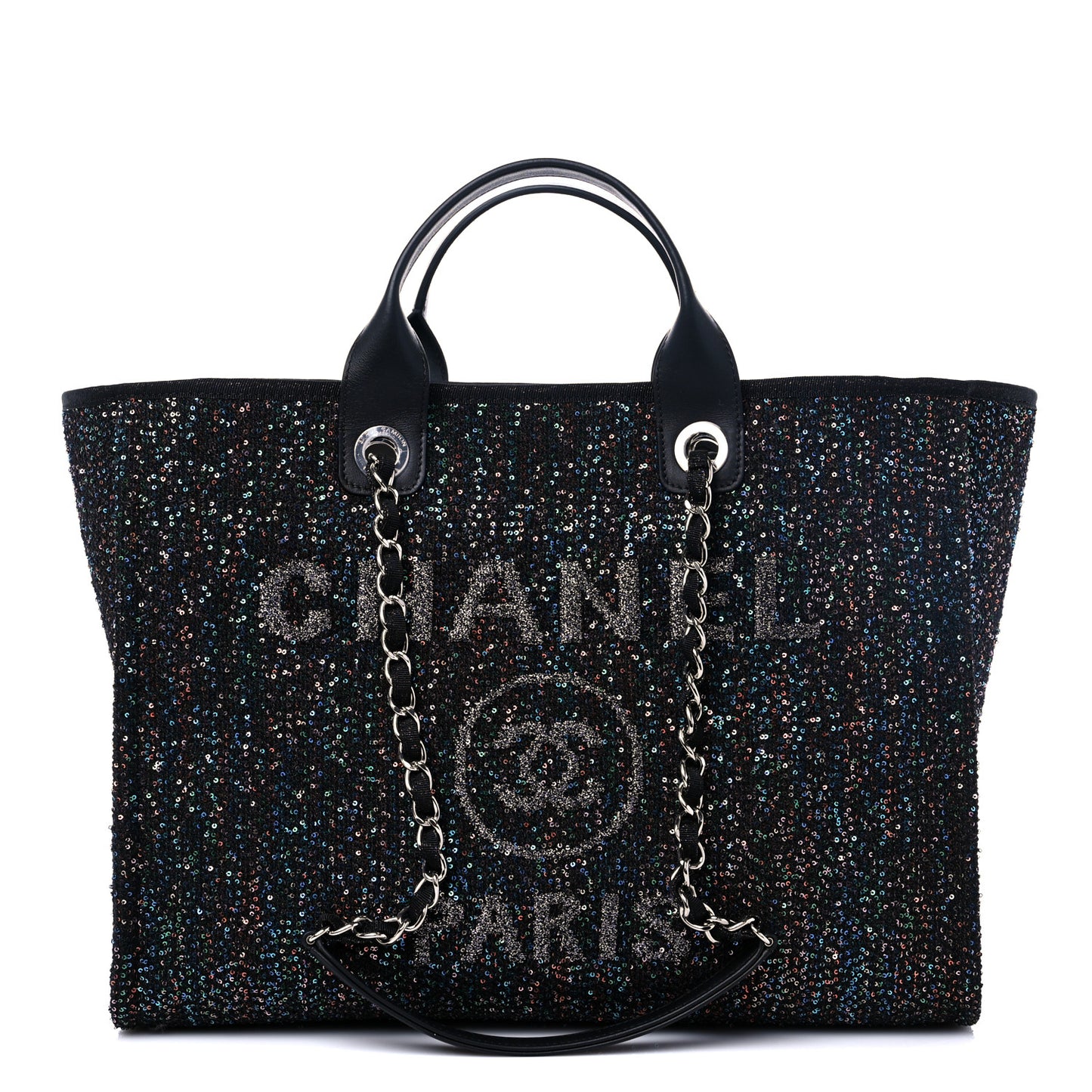 Viscose Sequins Medium Deauville Tote Black