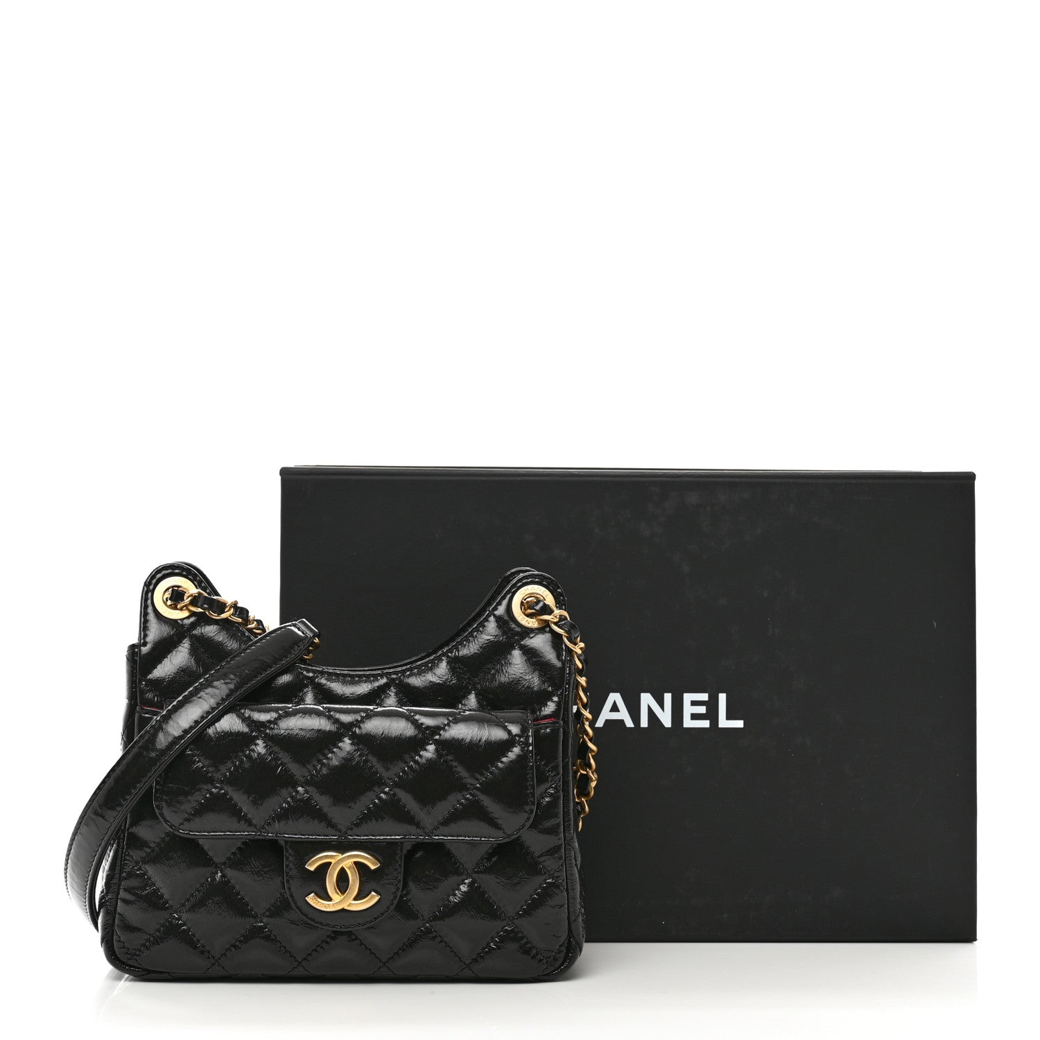 Chanel Shiny Crumpled Calfskin Quilted Small Wavy CC Hobo Black 11 of 11