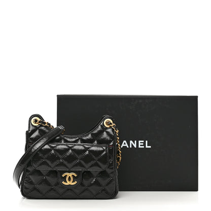 Chanel Shiny Crumpled Calfskin Quilted Small Wavy CC Hobo Black 11 of 11