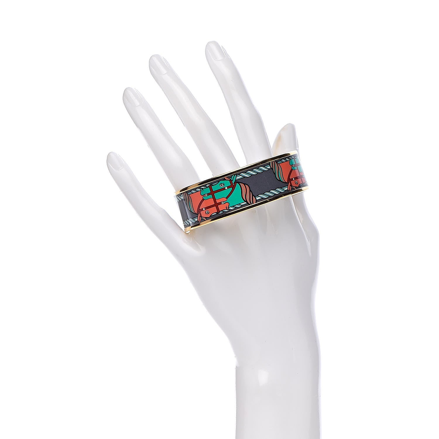 Hermes Enamel Printed Wide Quadrige Bracelet 62 2 of 6