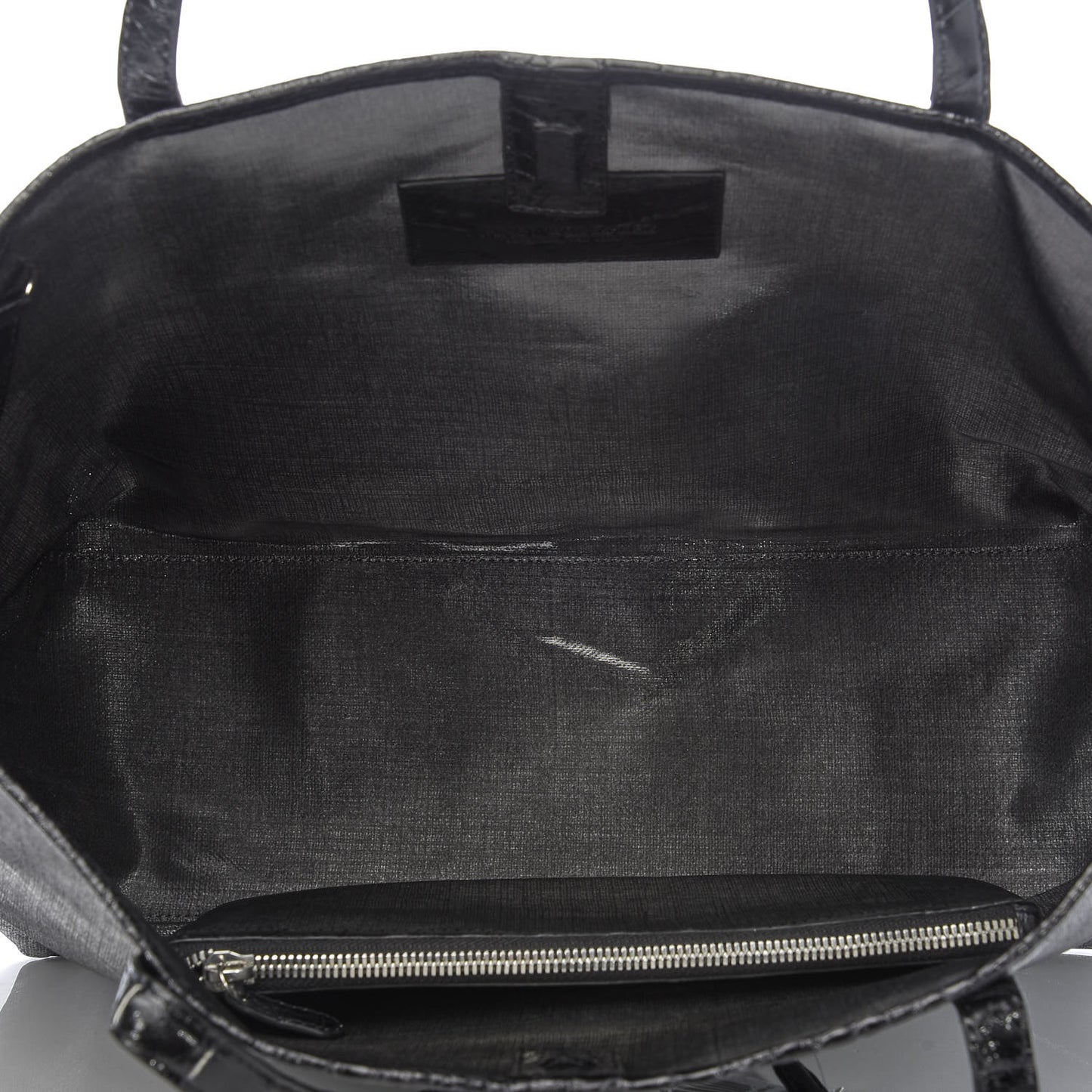 Coated Linen Crocodile Medium Erica Shopper Tote Black