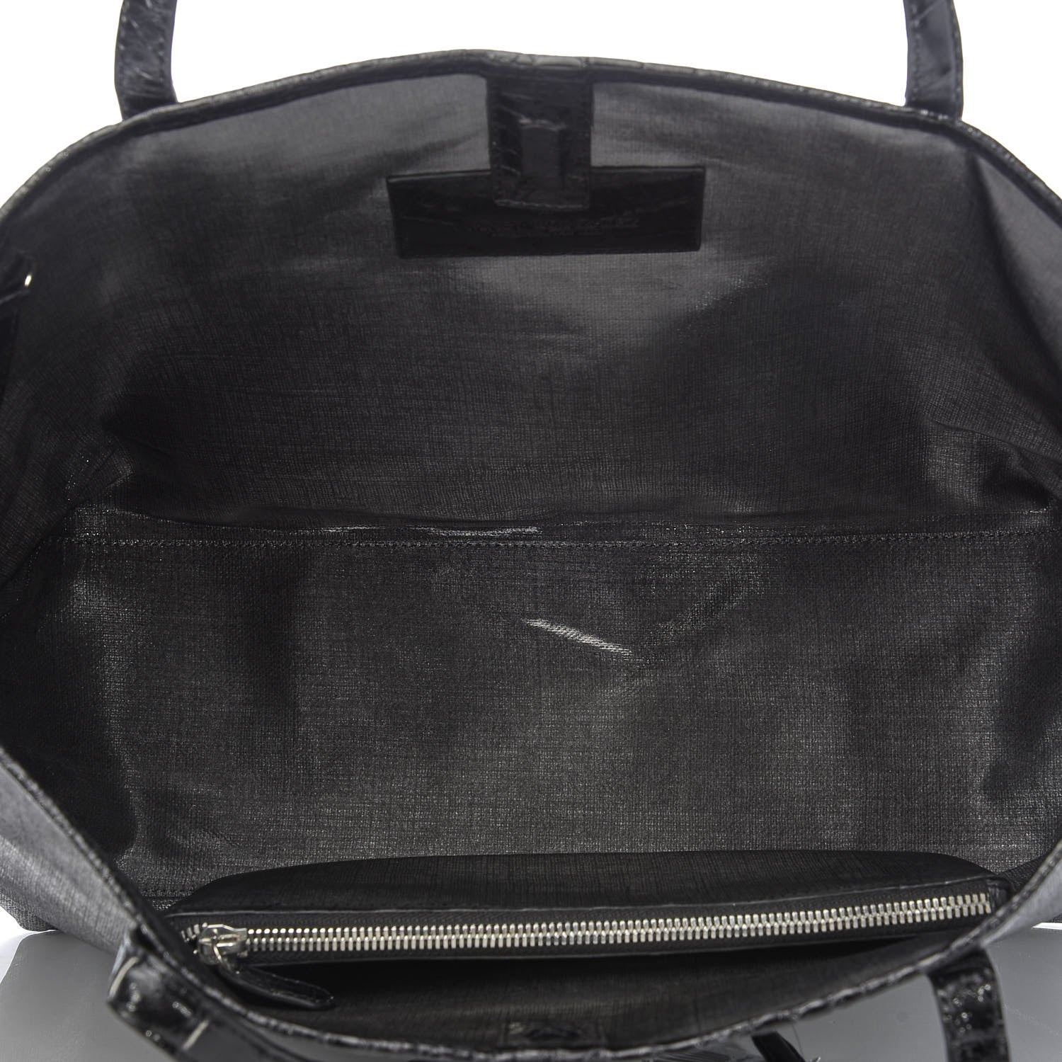 Nancy Gonzalez Coated Linen Crocodile Medium Erica Shopper Tote Black 5 of 12