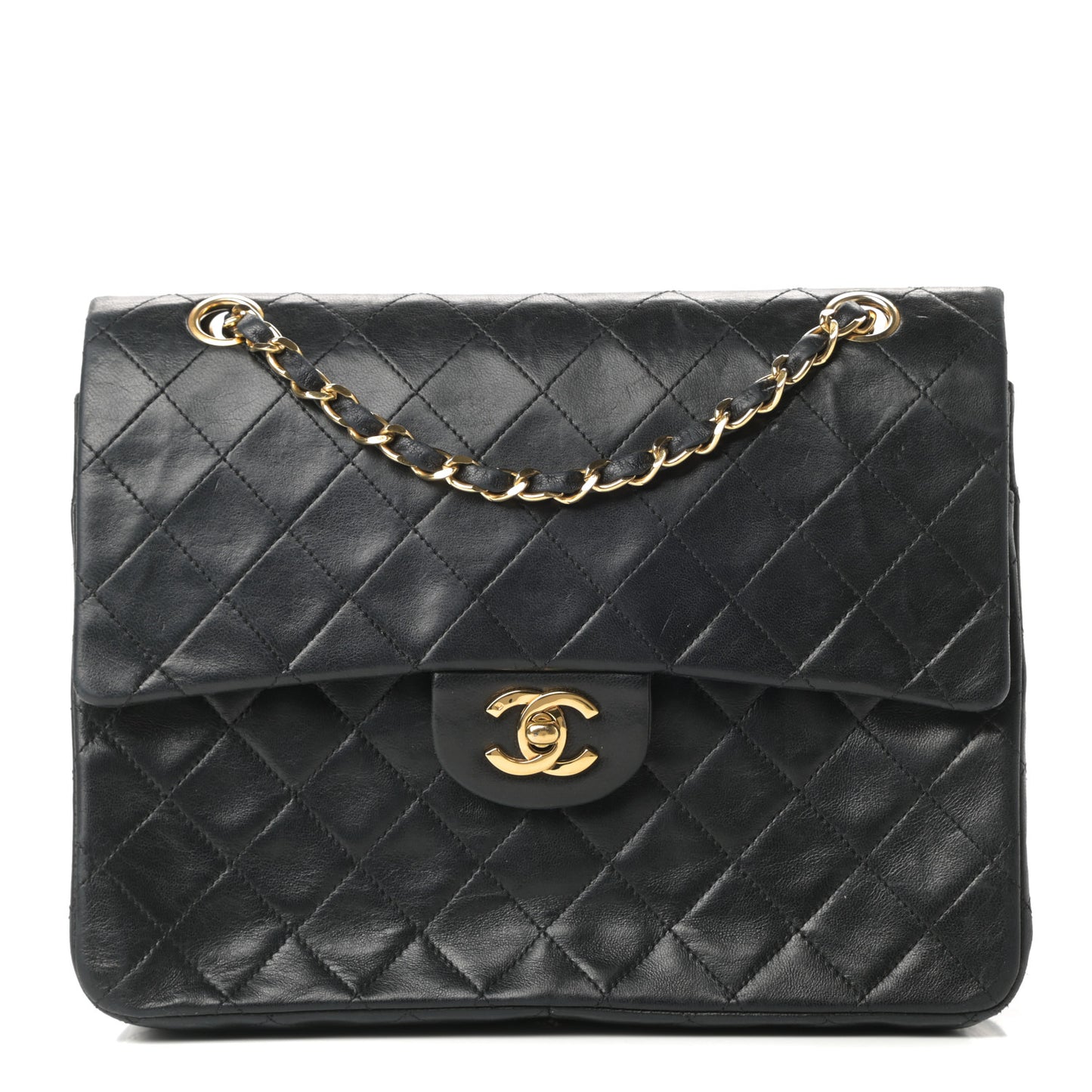 Lambskin Quilted Medium Double Flap Black