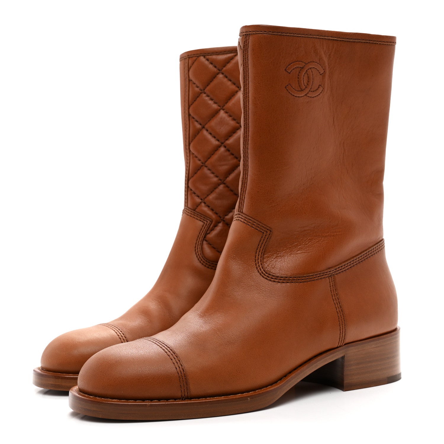 Chanel Calfskin CC Logo Mid Calf Boots 38 Brown 4 of 9