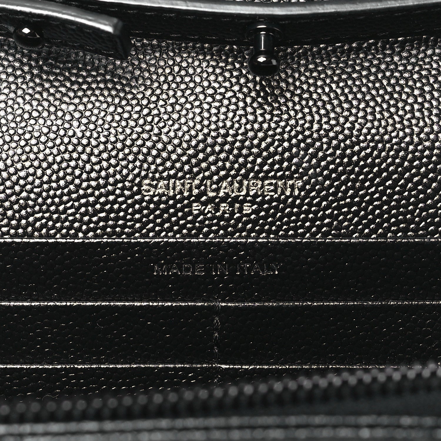 Saint Laurent Grain De Poudre Matelasse Chevron Monogram Monochrome Chain Wallet Black 6 of 10