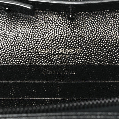 Saint Laurent Grain De Poudre Matelasse Chevron Monogram Monochrome Chain Wallet Black 6 of 10