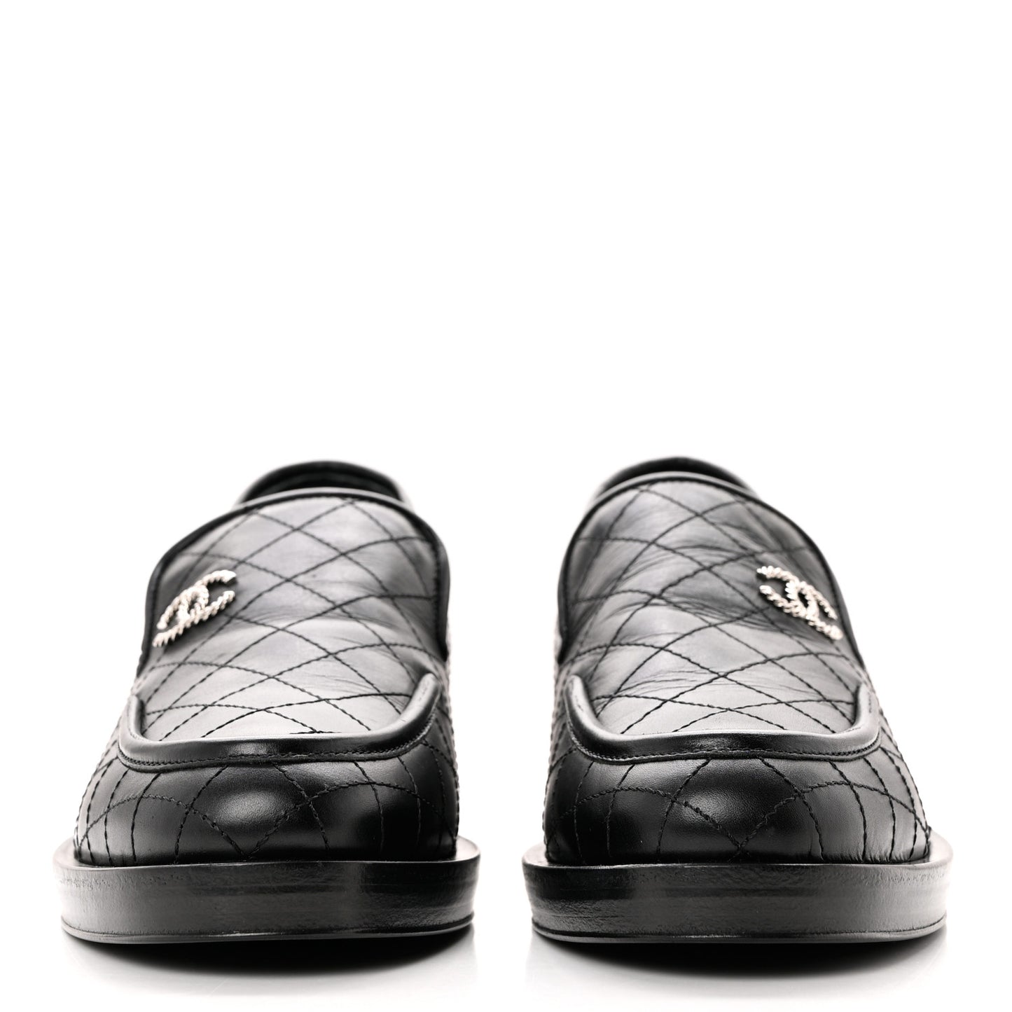 Calfskin Stitched CC Loafers 37 Black