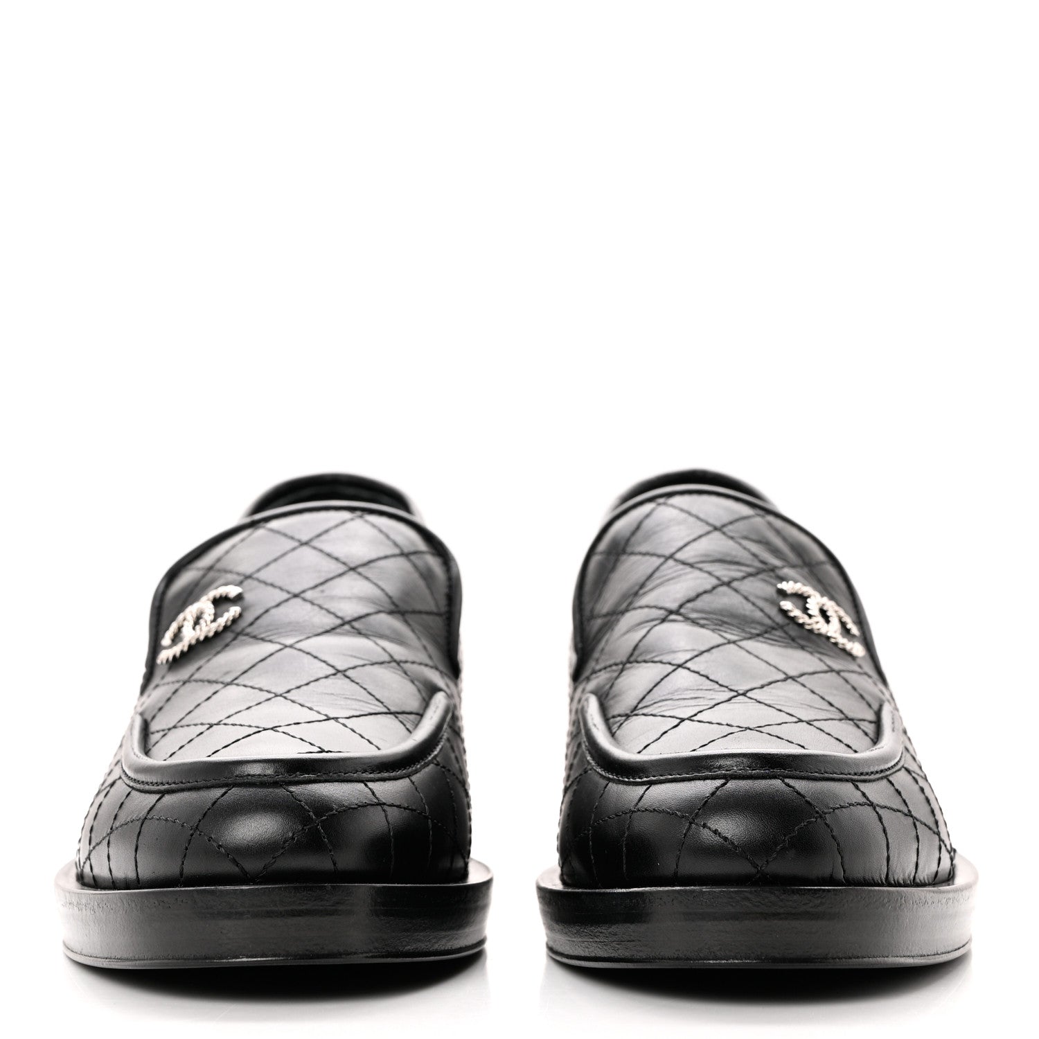Chanel Calfskin Stitched CC Loafers 37 Black 2 of 9