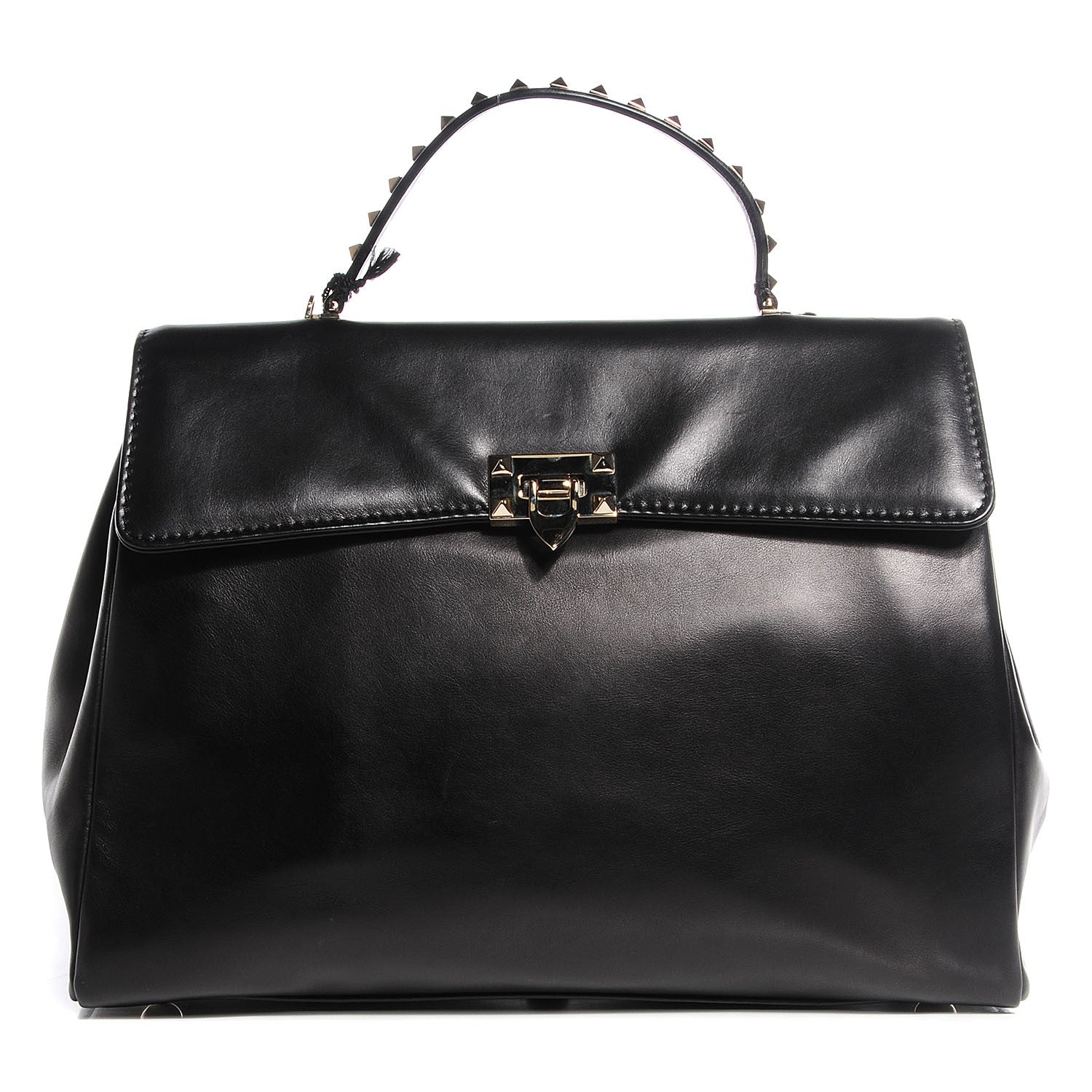 Valentino Garavani Vitello Large Rockstud Single Handle Flap Satchel Black 1 of 8