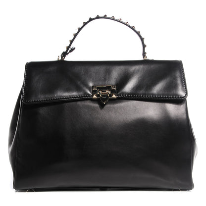 Valentino Garavani Vitello Large Rockstud Single Handle Flap Satchel Black 1 of 8