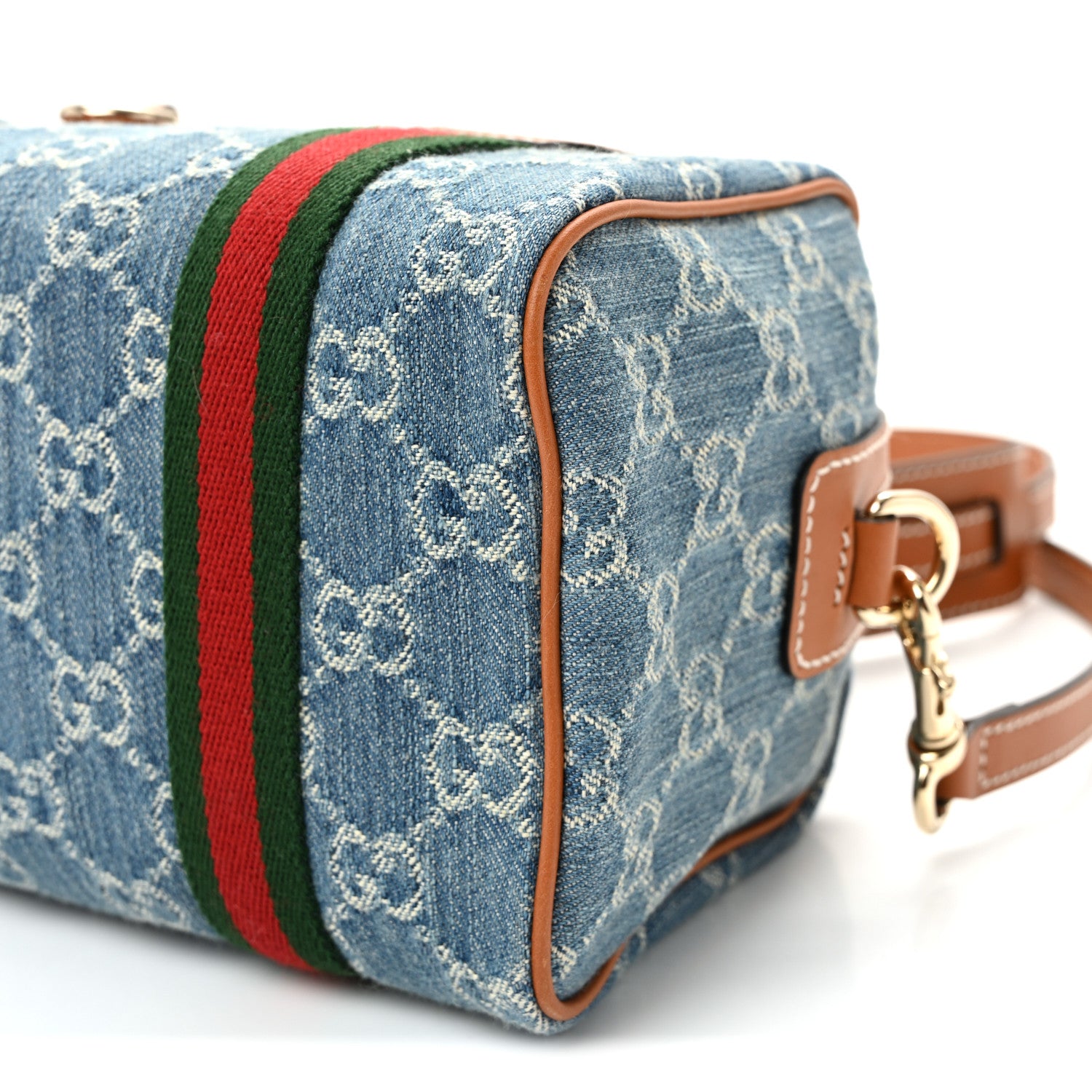 Gucci GG Denim Calfskin Web Mini GG Top Handle Bag Light Blue White 10 of 10