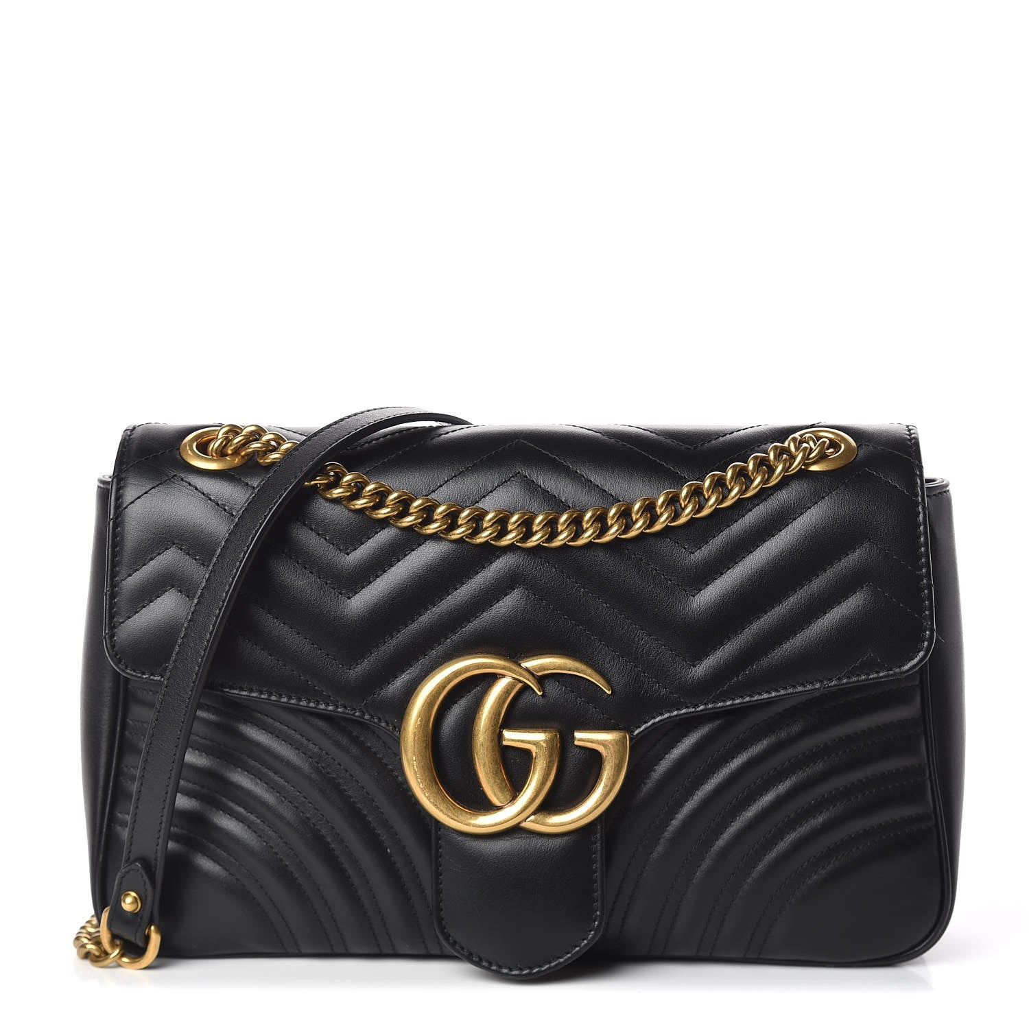 Gucci Calfskin Matelasse Medium GG Marmont Shoulder Bag Black 1 of 11