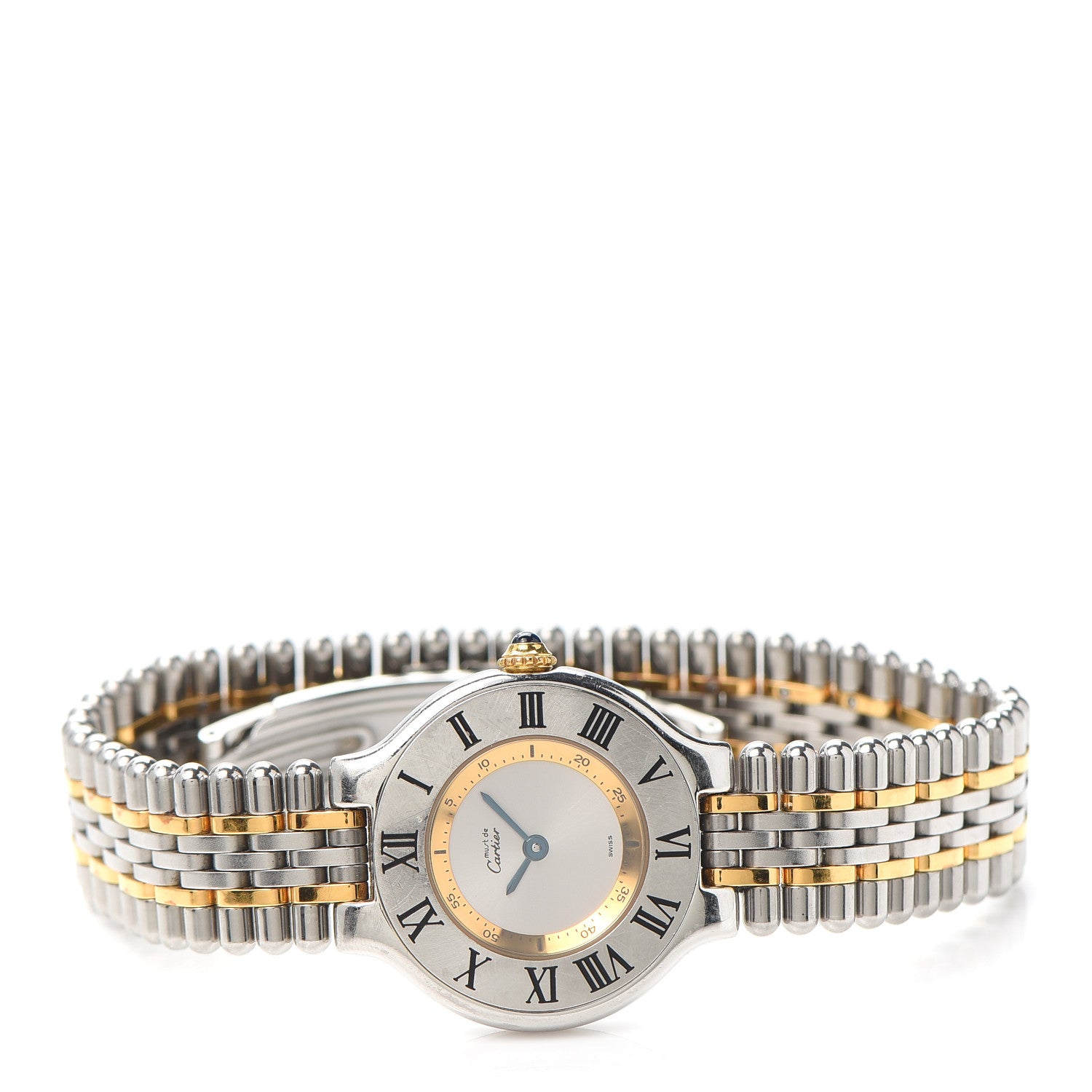 Cartier Stainless Steel 18K Yellow Gold 28mm Must De 21 Bullet Link Quartz Watch 2 of 6