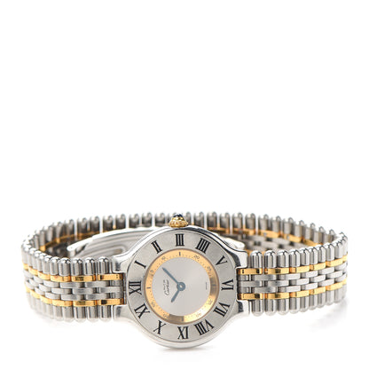 Cartier Stainless Steel 18K Yellow Gold 28mm Must De 21 Bullet Link Quartz Watch 2 of 6