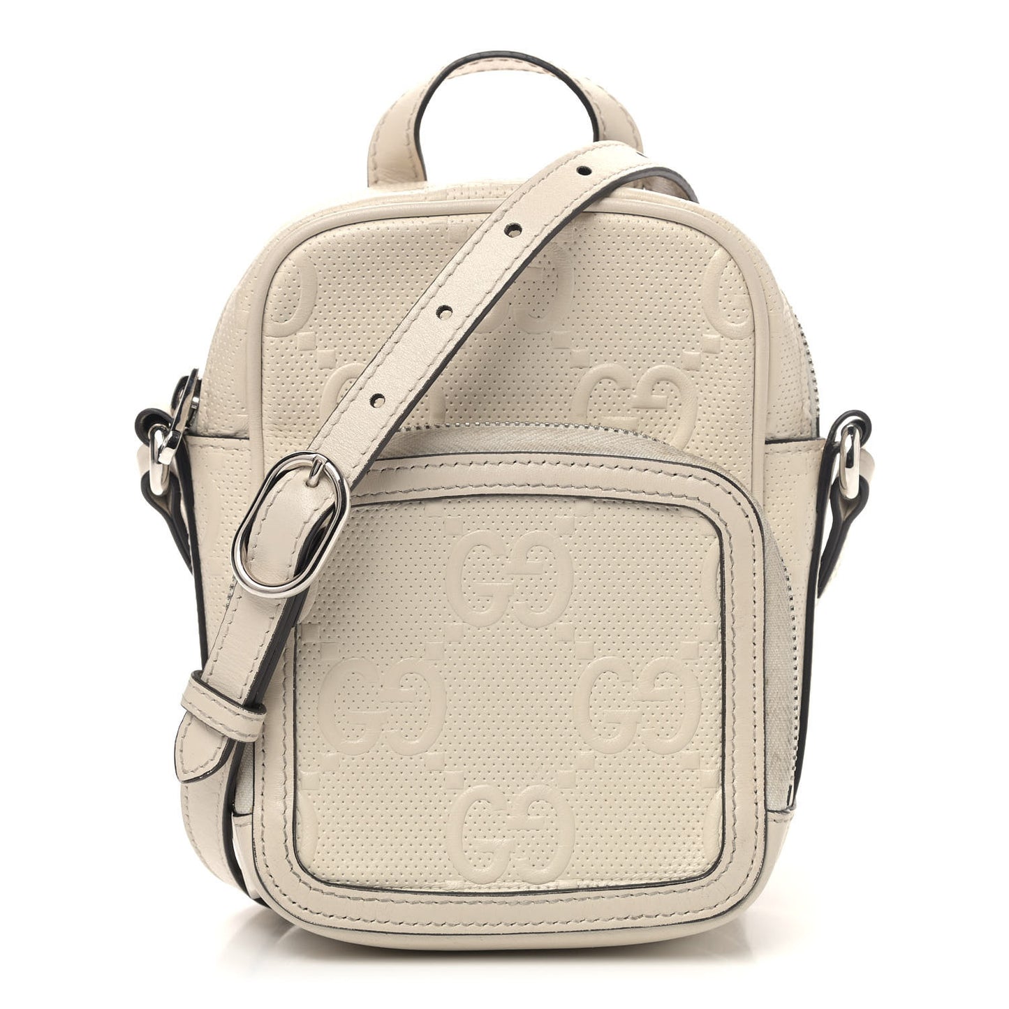 Calfskin GG Tennis Embossed Mini Double Zip Messenger Bag Mystic White