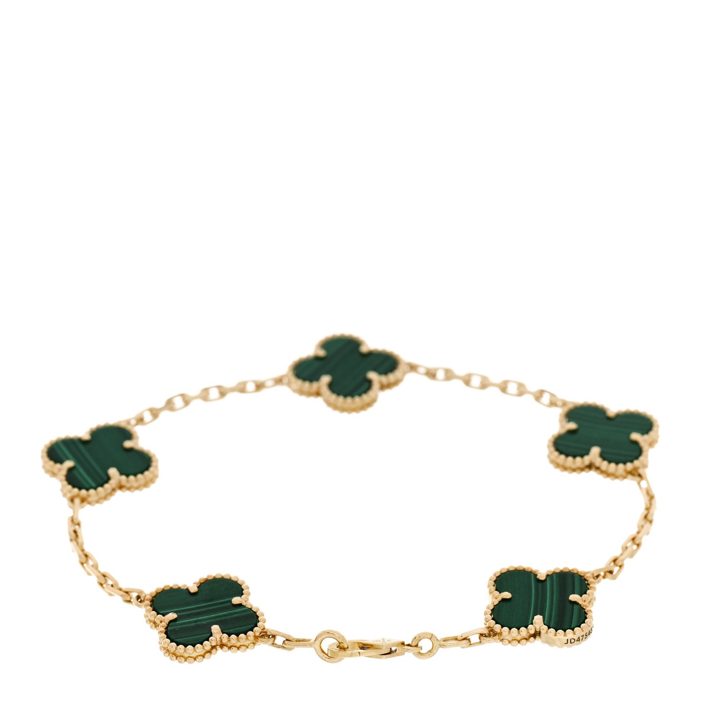 18K Yellow Gold Malachite 5 Motifs Vintage Alhambra Bracelet