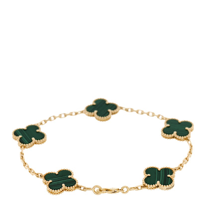Van Cleef & Arpels 18K Yellow Gold Malachite 5 Motifs Vintage Alhambra Bracelet 2 of 5