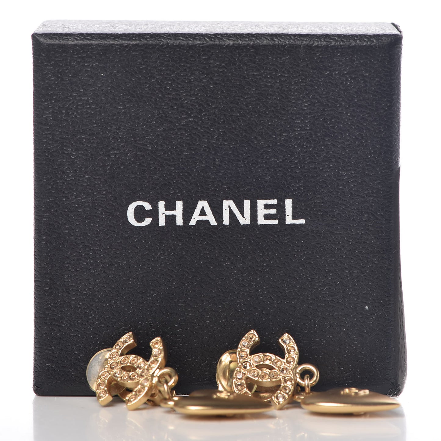 Crystal Heart CC Drop Earrings Gold