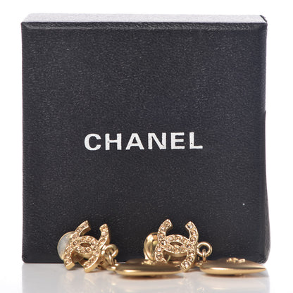 Chanel Crystal Heart CC Drop Earrings Gold 5 of 5