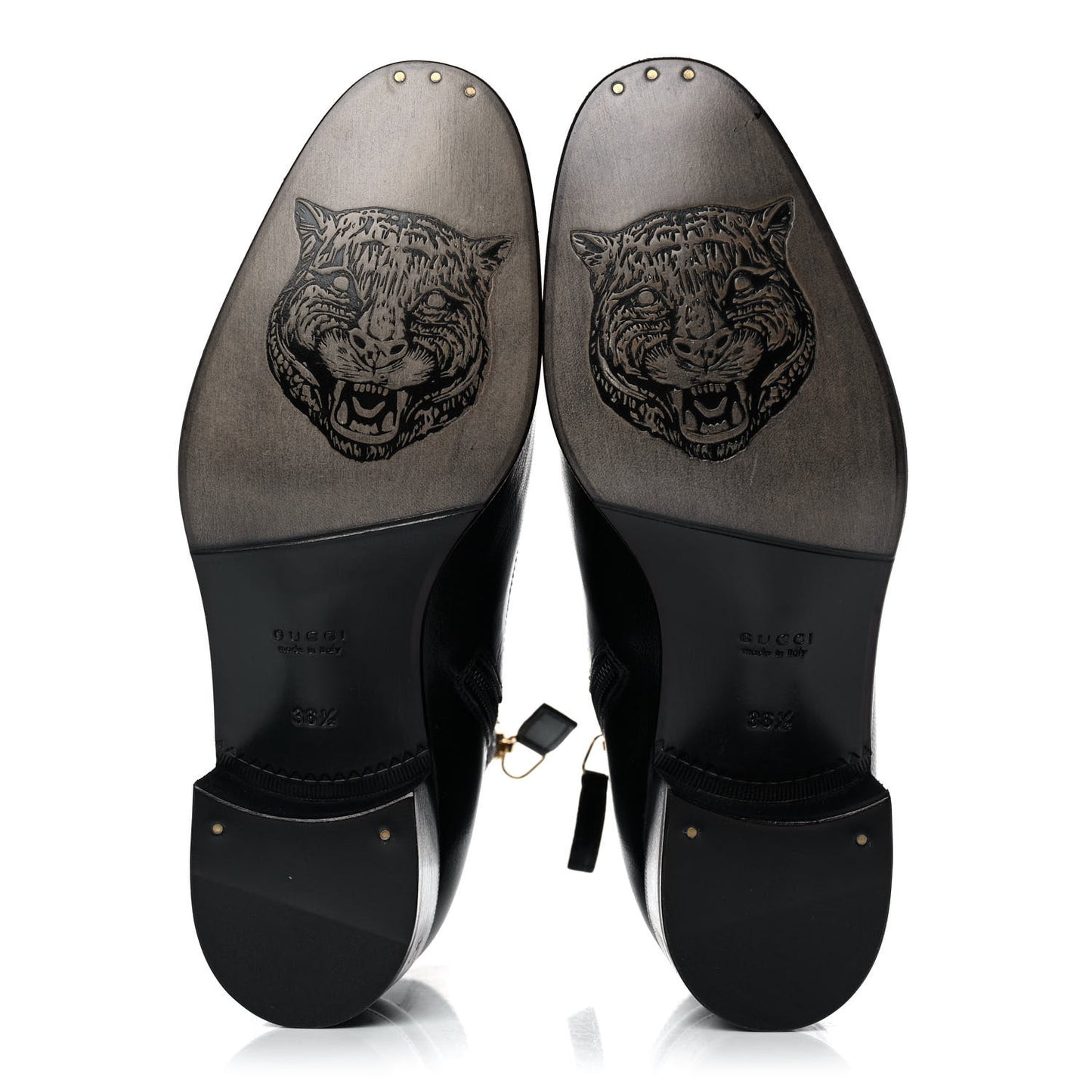 Goatskin Kitten Chain Horsebit Ankle Boots 36.5 Black