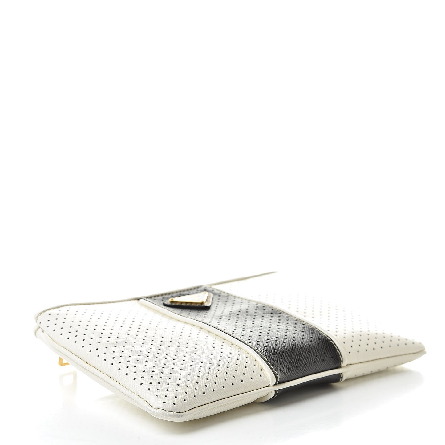 Saffiano Perforated Wristlet White Black