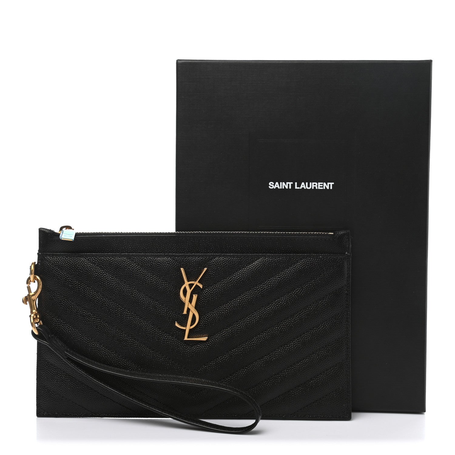 Saint Laurent Grain De Poudre Chevron Monogram Large Bill Pouch Black 8 of 8